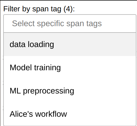 Span selection in the Fine Performance Metrics dashboard